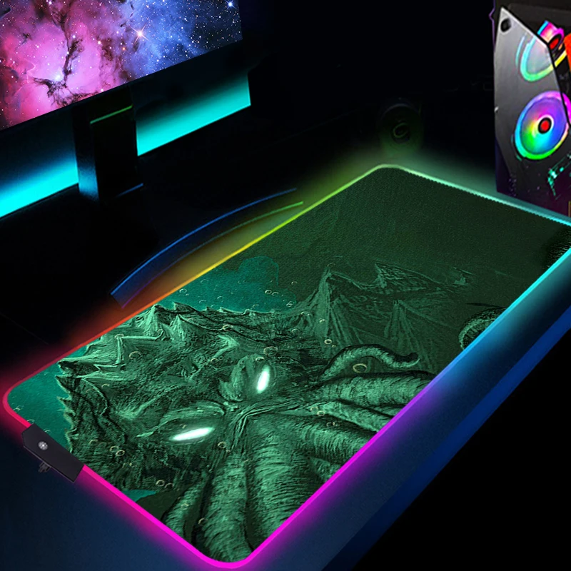 

Cthulhu RGB LED Large Mouse Pad Xxl Luminous Pc Accessories With Wire Backlight Gamer Keyboard Desk Protector Mousepad Mat Mice