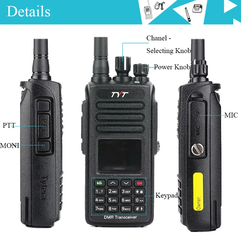 Рация TYT MD-UV390 GPS Опциональная DMR радио Двухдиапазонная VHF/UHF IP67 водонепроницаемая с