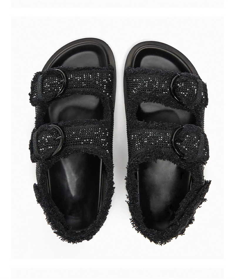 Designer Sandals Women Summer 2023 Casual Beach Flats Ladies Thick Sole Platform Shoes Black Crystal Gladiator Sandalias Mujer