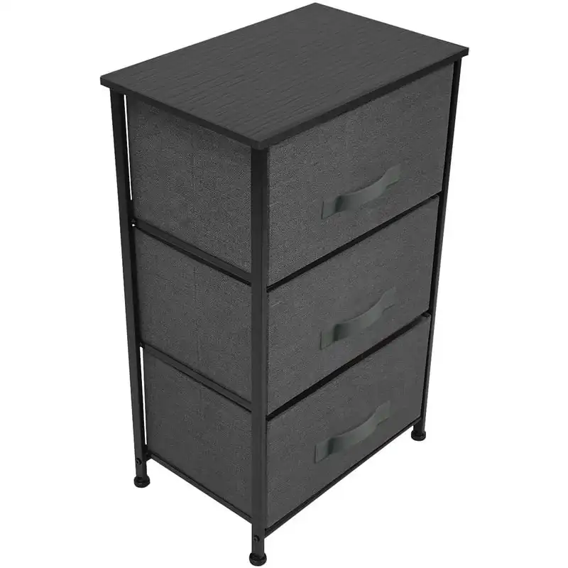 

3 Drawers Nightstand Chest Dresser - Metal Frame, Fabric Bins Wood Top - Black