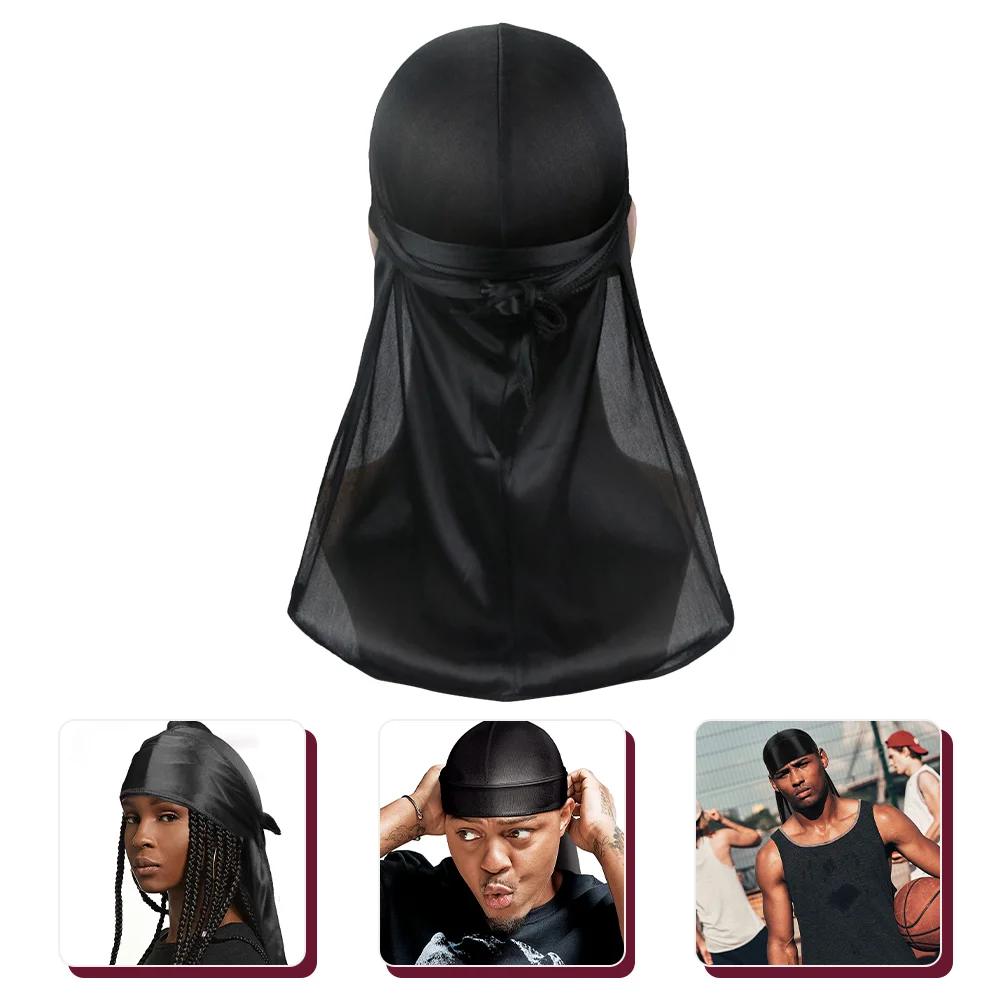 

Silk Hijab Tail Turban Men Silky 20X10CM Black Satin Durags Unisex Miss