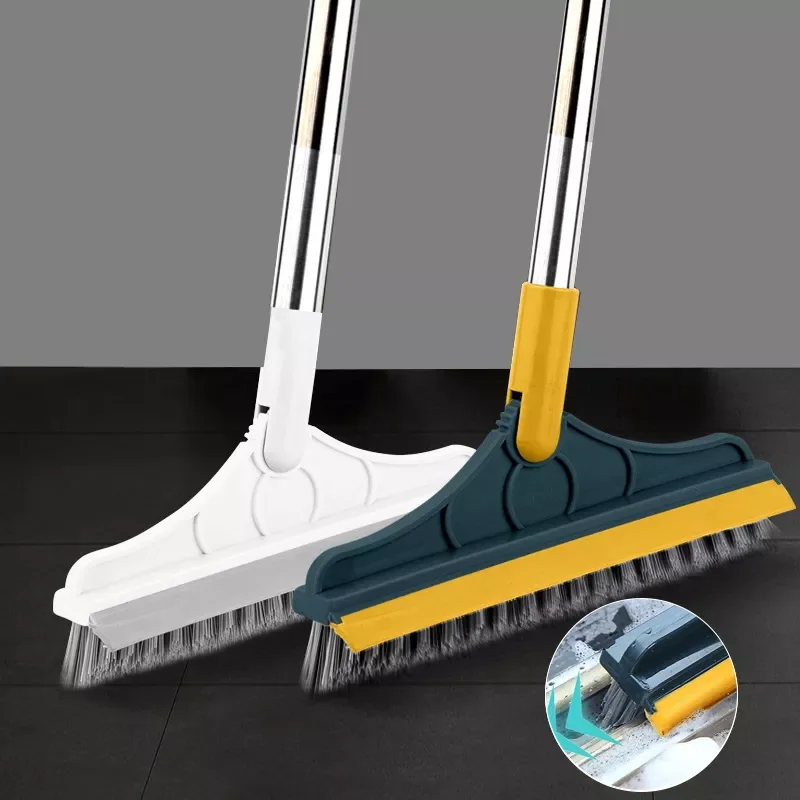 

Rotating Floor Scrub Brush Long Handle Windows Squeegee Stiff Bristle Broom Mop 2In1 for Bathroom Kitchen Floor Crevice Cleaning
