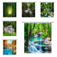 natural scenery shower curtain set forest waterfall spring landscape home bathtub decor waterproof polyester bathroom curtains