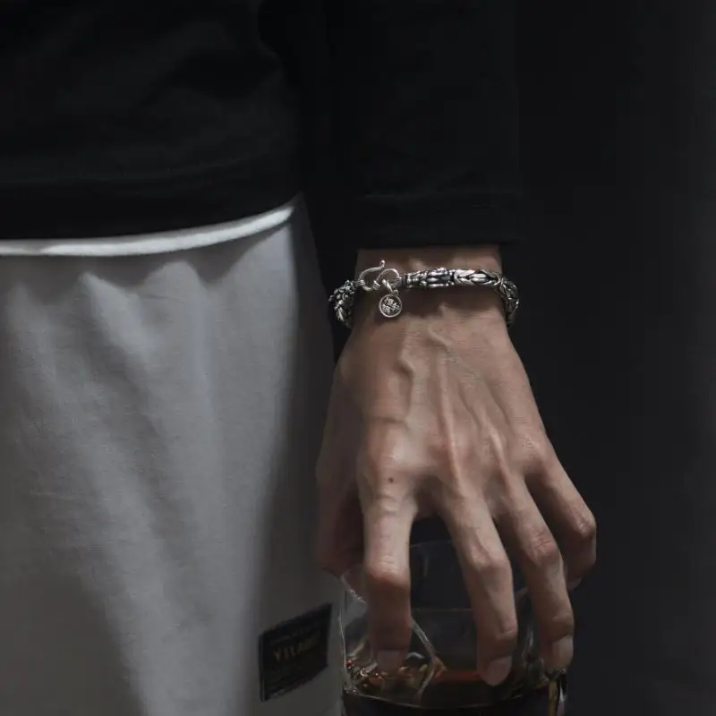 Мужской Ретро-браслет в стиле панк с головой дракона