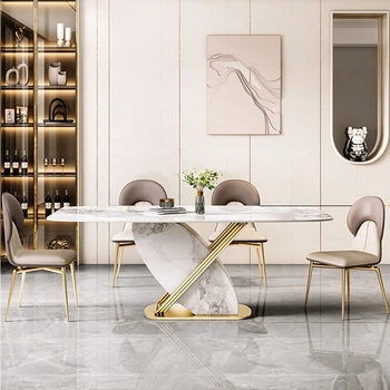 Luxury Modern Dining Table High Gloss White Marble Furniture Dining Room
