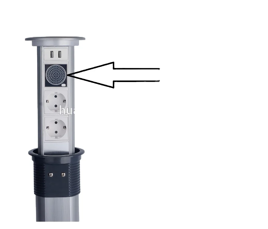 

Sweden Demmark european 2 gang 220V-250V 16A kitchen motorized pop up eu socket with speaker speaker