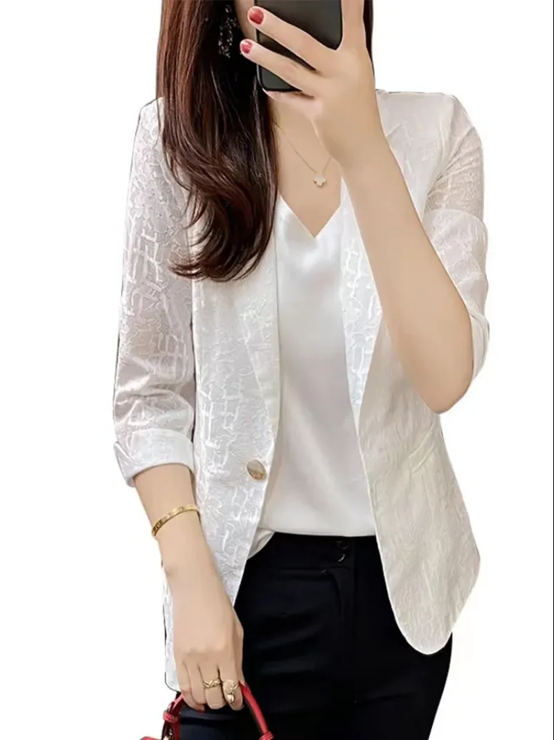Summer 2023 Thin Jacket New Style Haute Couture One Button Small Suit Shawl Elegant Slim Lace Blouse