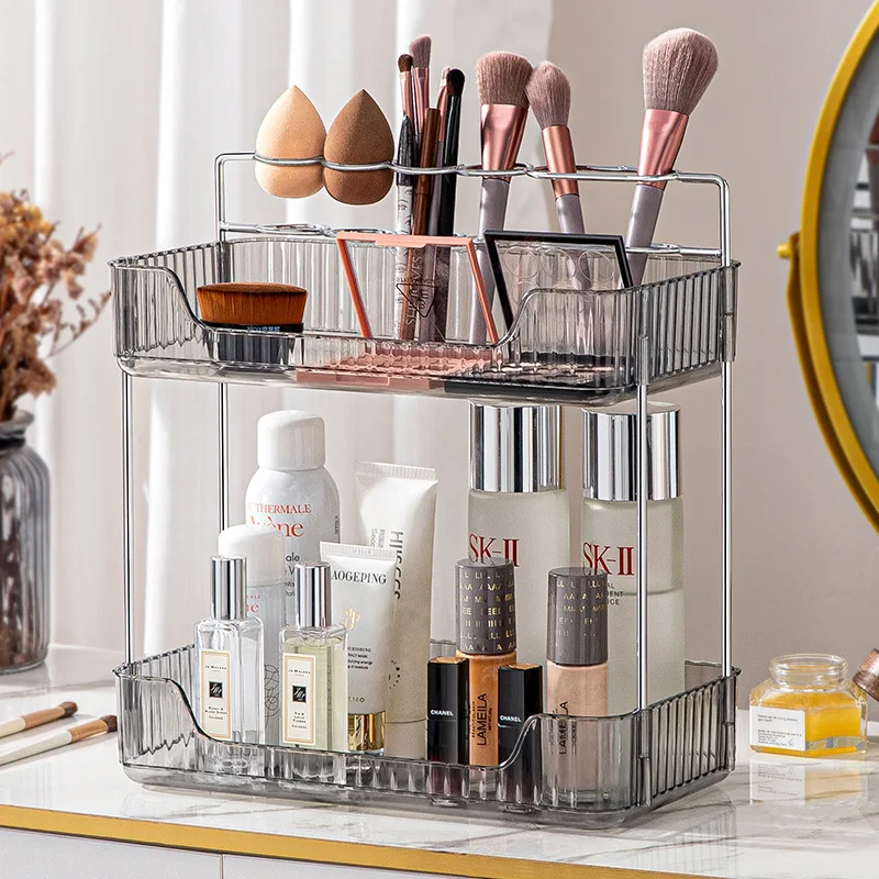 

New light luxury cosmetics storage box, household lipstick, tabletop dresser, skincare products, double-layer shelf
