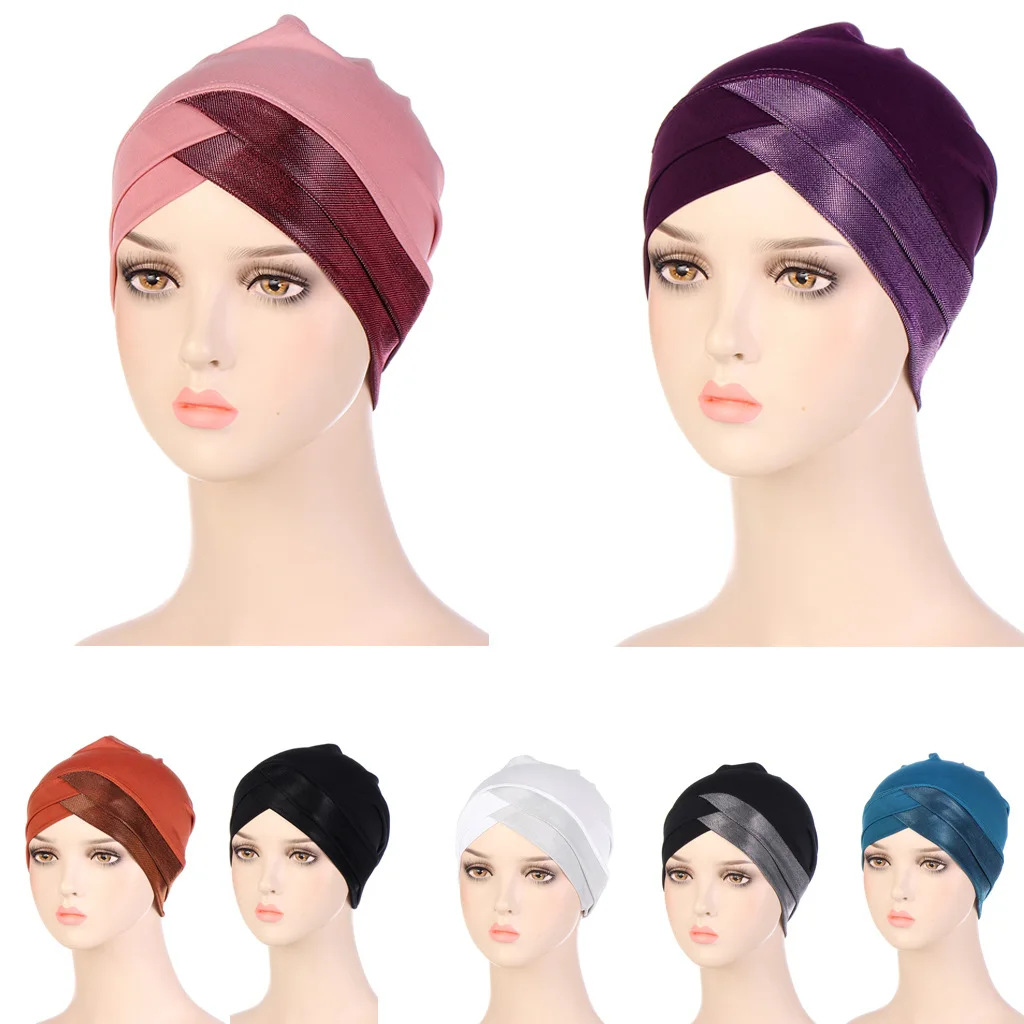 

2023 New Forehead Crossed Hijab Cap Ramadan Muslim Head Wrap Hat Fashion Woman Turban Solid Color Inner Hijabs Caps
