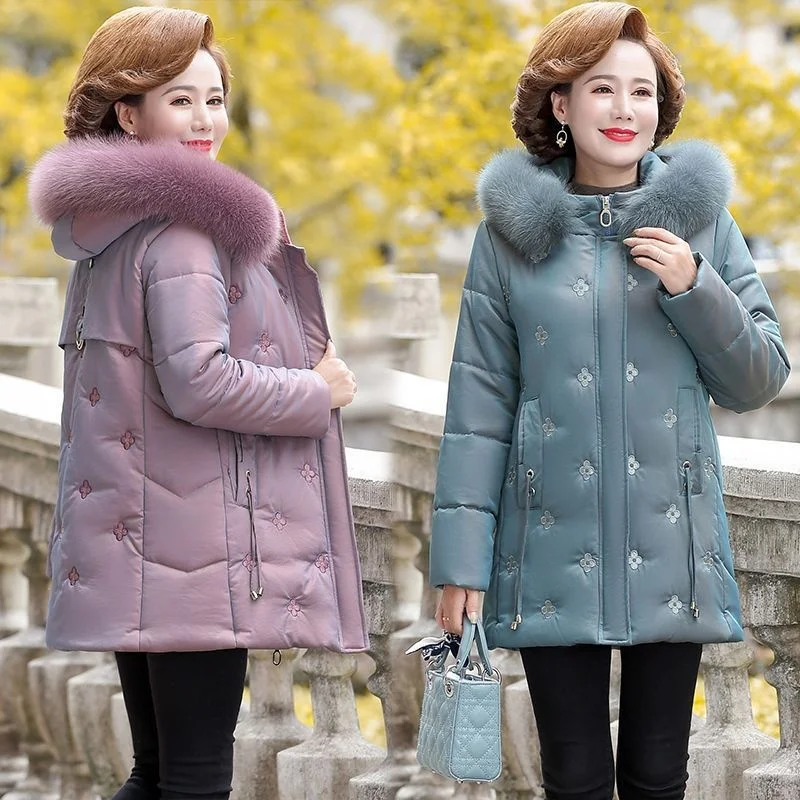 Middle aged cotton padded winter plush coats, aging mothers' thickened cold proof