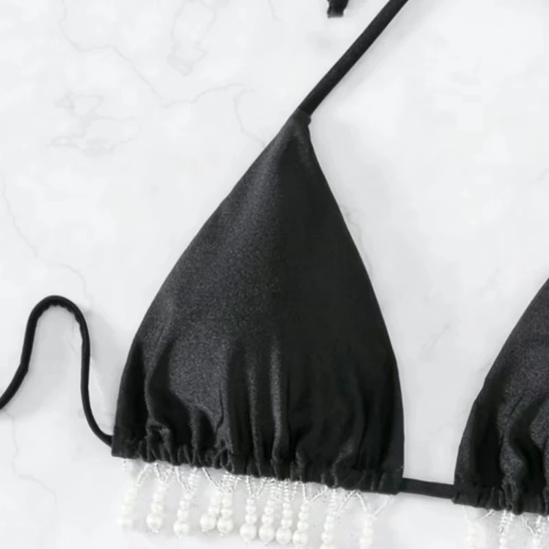 Черное монокини с отдельной чашкой и лентами