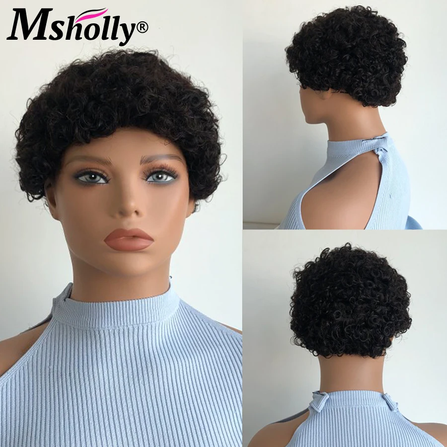 Кудрявый вьющийся парик короткий кудрявый из человеческих волос с челкой