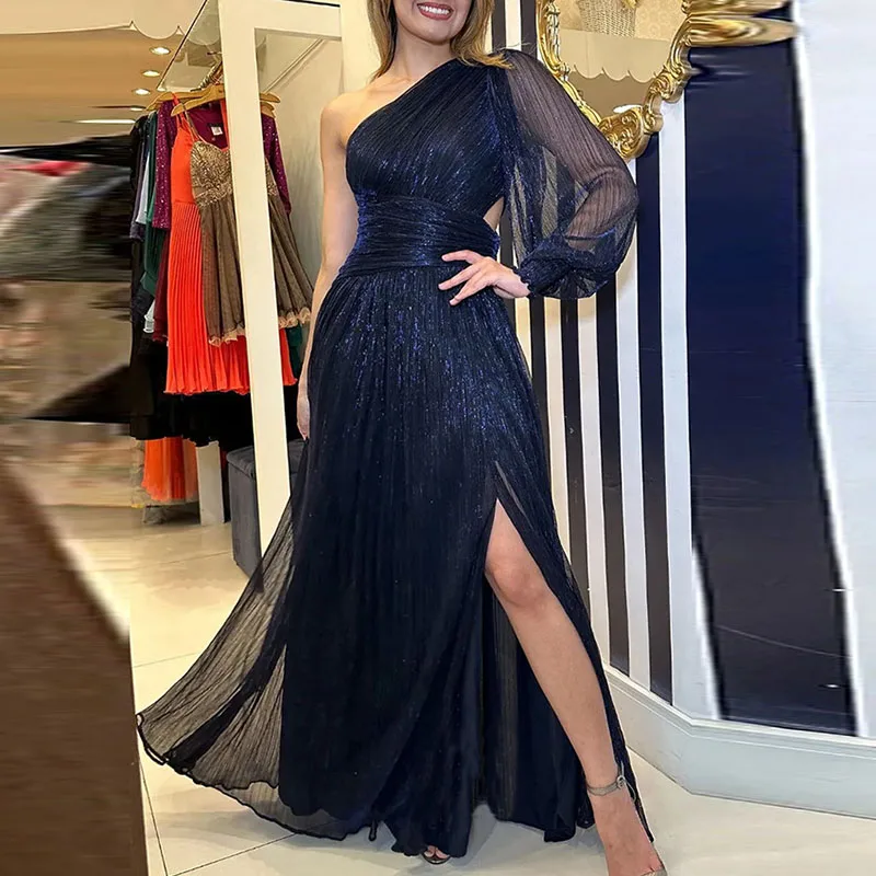 

Женское кружевное платье с открытой спиной, привлекательное длинное платье с разрезом, открытым плечом и рукавами-фонариками, весна-осень