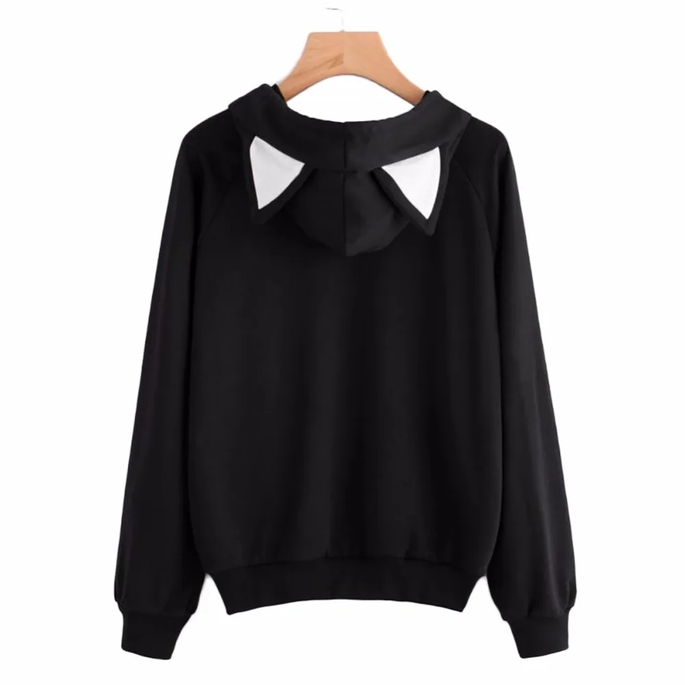 Женский свободный пуловер с капюшоном и кошачьими ушками длинным рукавом пальто