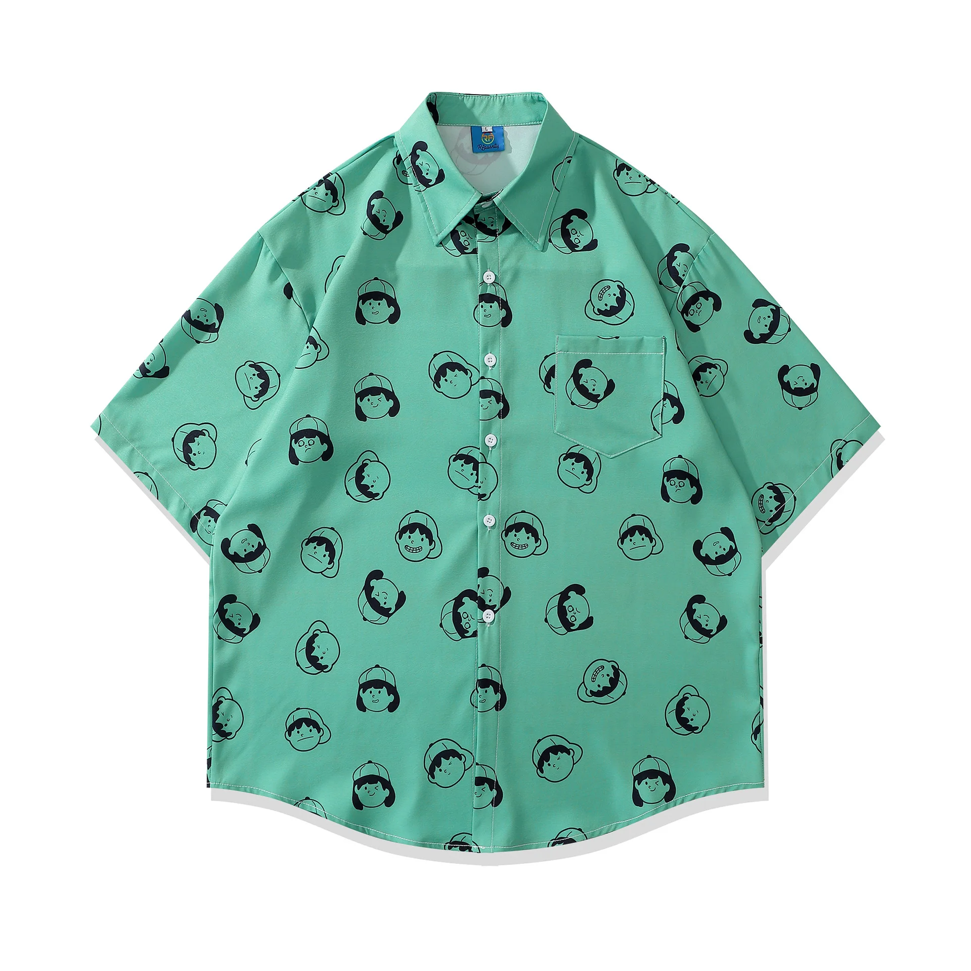 

Летняя Свободная рубашка для отдыха с коротким рукавом и принтом в гонконгском стиле для мужчин и подростков, модная рубашка Ins большого размера, 2023