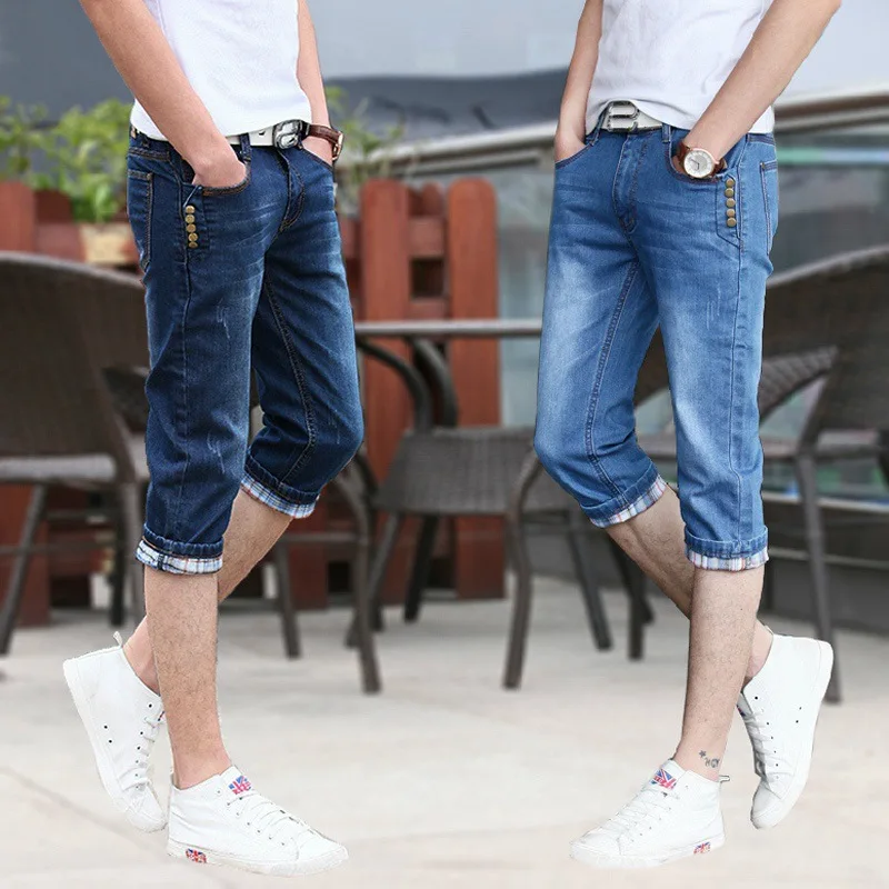 

Hot 2022 Fashion Korean Cropped Trousers Men’s Jeans Summer Men’s Trend Student Feet Short Stretch Slim Shorts Men Cropped Pants