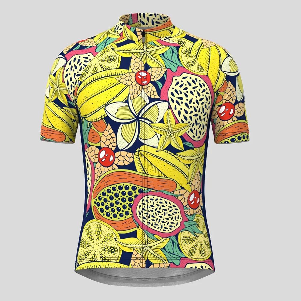 Tropical Fruits Doodle Graphic Cycling Jersey Short Sleeve Bike Shirt Bicycle Wear Mountain Road Clothes Breathable MTB Clothing