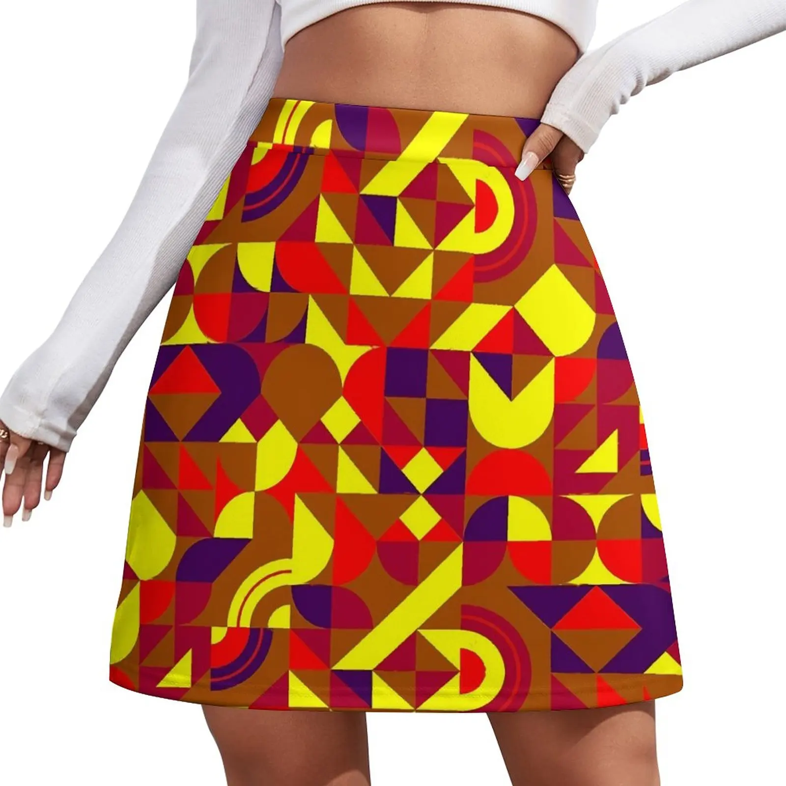 

Colorful Geo Print Skirt Abstract Geometric Fashion Casual Skirts Women Retro Mini Skirt Custom Skort Clothes Birthday Present