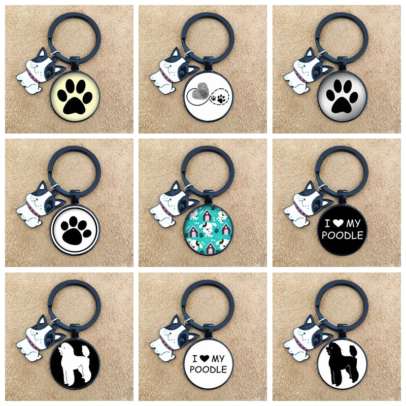 

Matte Black Cute Animal Paw Print Glass Keychain I Love Dog Pendant Key Ring Lovely Cat Car Key Chain Gift for YOUNG PEOPLE KEYS