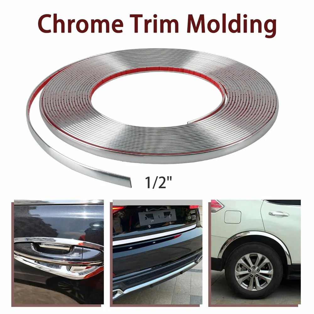 

5M Exterior Car Chrome Body Strip Bumper Auto Door Protective Moulding Styling Trim Sticker 6MM 10MM 12MM 15MM 20MM 25MM 30MM