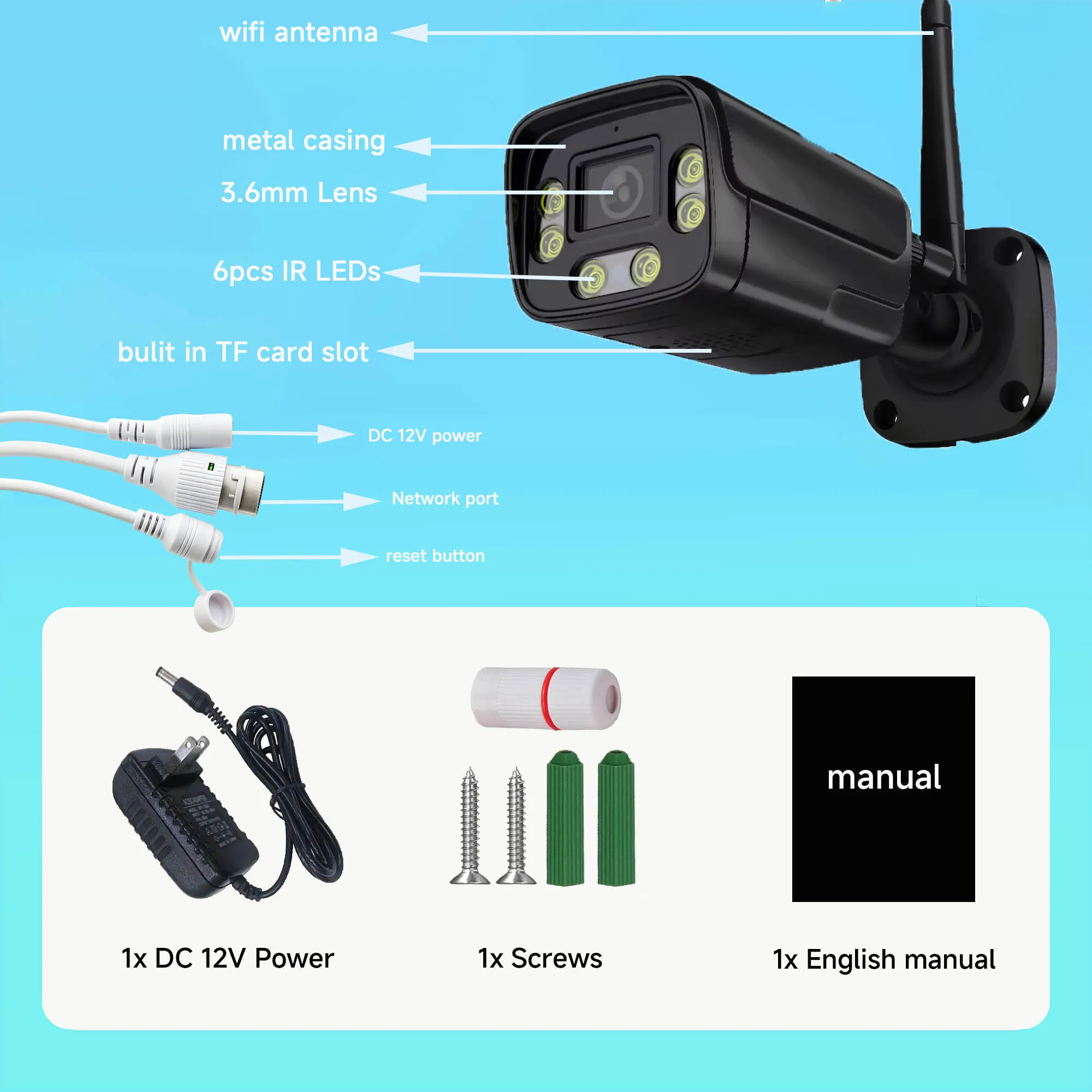 Уличная IP-камера BFMore Wifi 4K 8MP H.265 5MP с двусторонней аудиосвязью для систем видеонаблюдения Camhi NVR со слотом для TF-карты (art.: 3920dbd480201) - 3920dbd480201