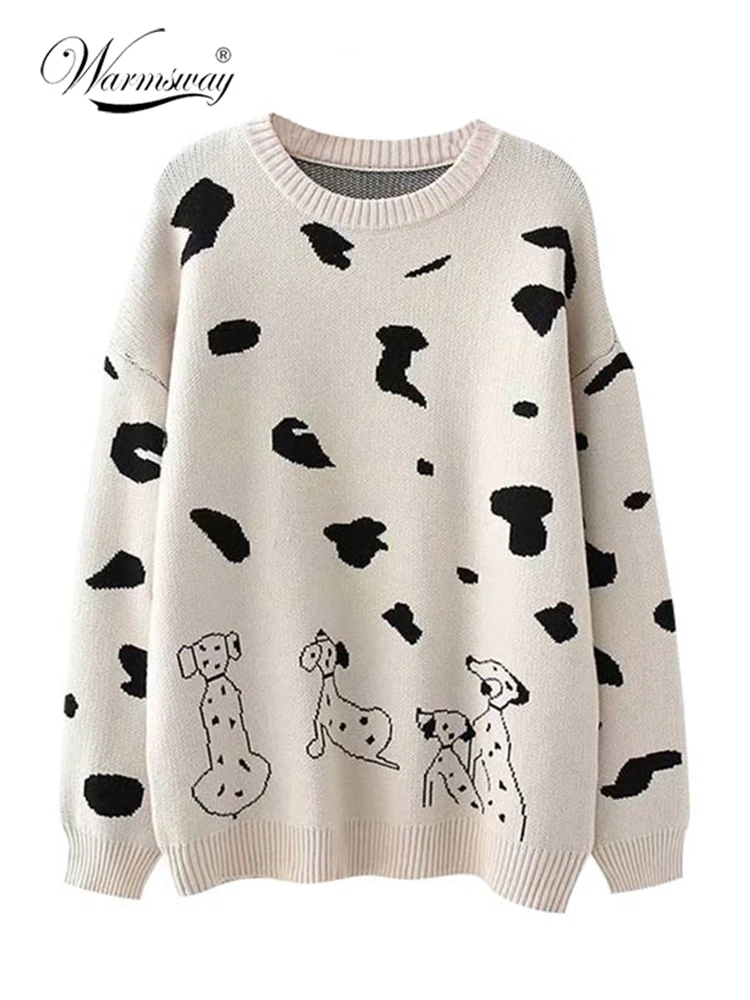 

Женский толстый свитер с круглым вырезом и длинным рукавом, теплый трикотажный топ с милым рисунком собаки, зима-осень, C-301