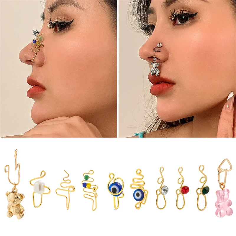 Nose Cuffs 18k Gold Plating African Nose Cuff Non Piercing Clip On Fake Nose Cuff for Women Adjustable