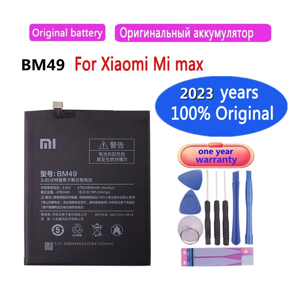 

2023 Years Xiao Mi Original Phone Battery BM49 For Xiaomi Mi Max MiMax 4850mAh Li-Polymer Phone Replacement Batteries + Tools
