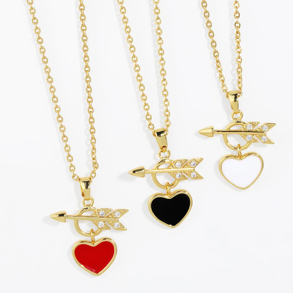 

An Arrow Through The Heart Necklace Niche Design Sense Clavicle Chain Copper Simple Temperament Lady Love Pendant Inset Zircon