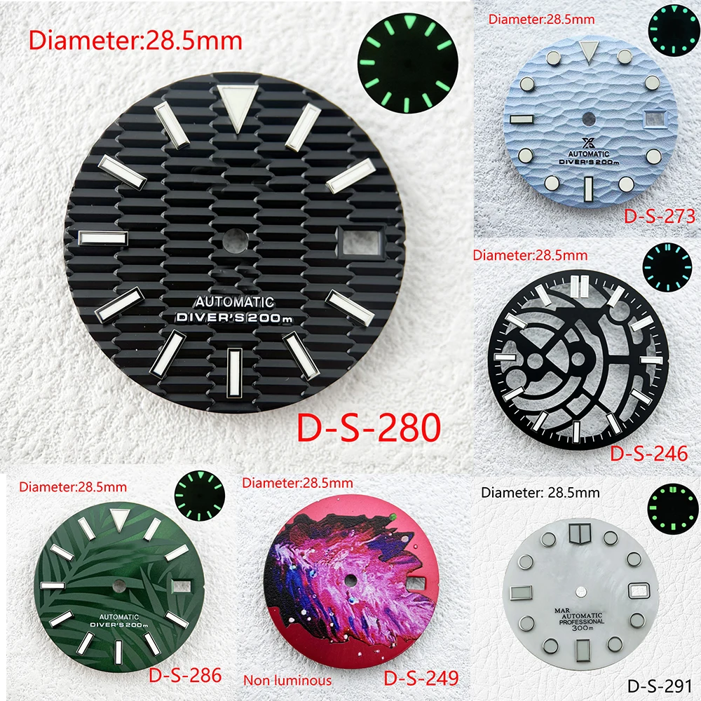 

28.5mm S Logo SKX007 Dial Modified Green Luminous Fit NH35 H36 Movement Watch Accessories Logo Customization