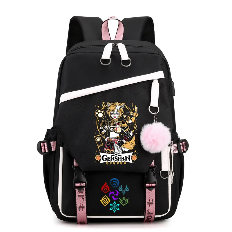 

Школьный рюкзак Genshin Impact для подростков, мультяшный рюкзак для книг для девочек и мальчиков с Usb, дорожный ранец для ноутбука Genshin Impact