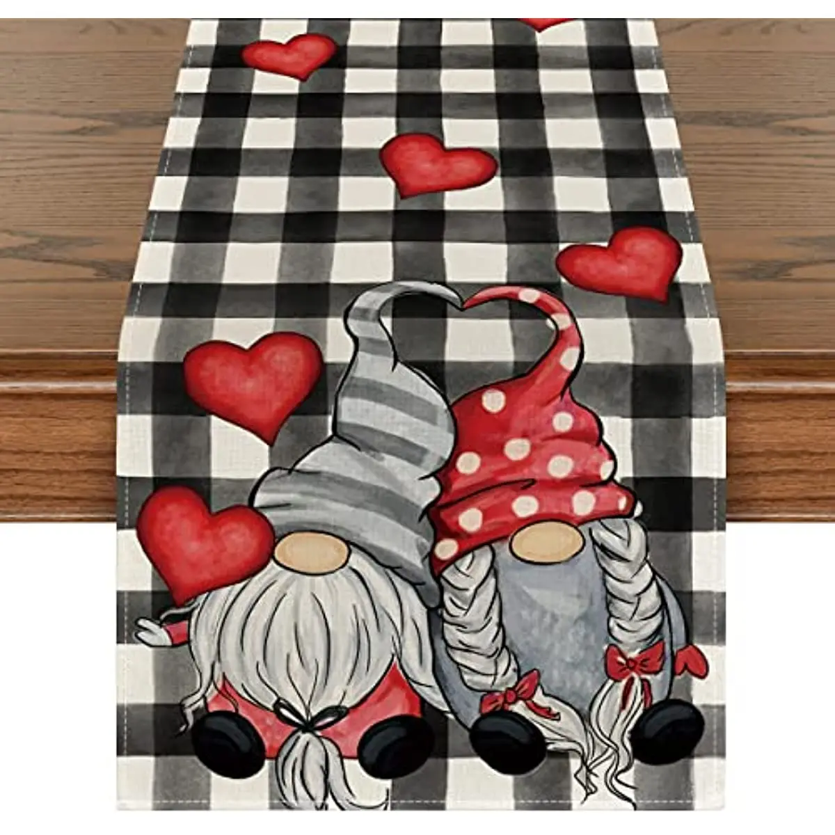 

Christmas Valentine Heart Plaid Gnome Linen Stain Resistant Table Runners Anniversary Wedding Kitchen Table Decor Home Decor