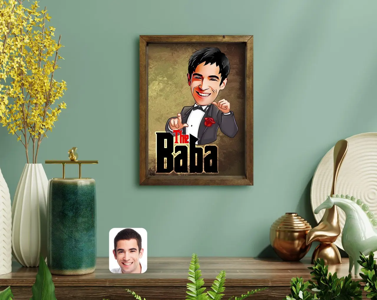 

Персонализированная карикатура крестного отца, карикатура о натуральном массиве дерева в рамке, специальный дизайн, подарок для друзей и в...