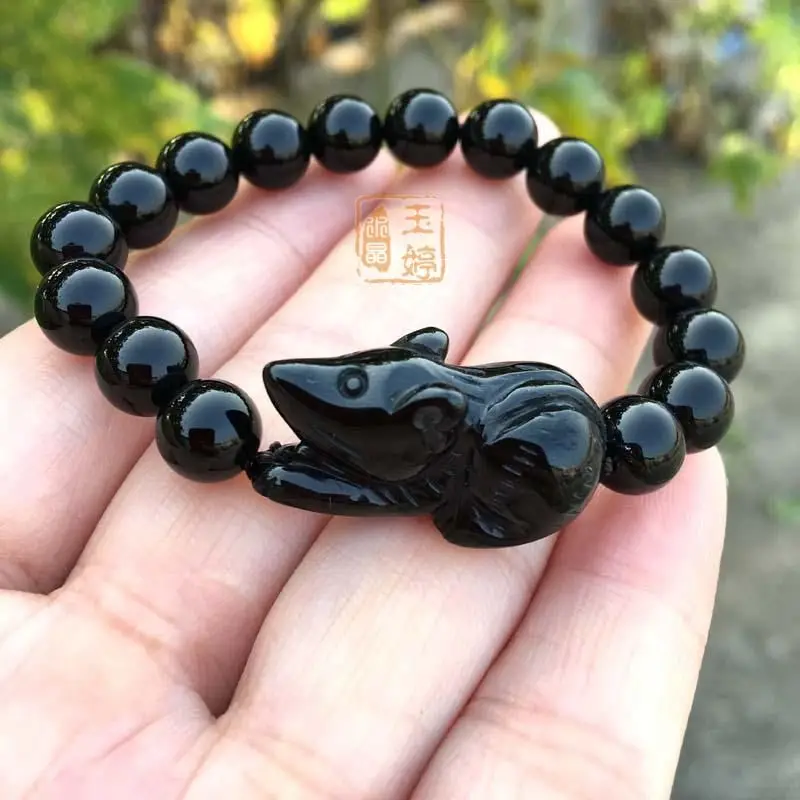 

SNQP Natural Obsidian Mou Bracelet Black Crystal Men's And Women's Women's Human Sweet Hand String
