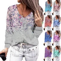 spring and autumn new womens print v neck long sleeved t shirt women fashion office all match top lady female