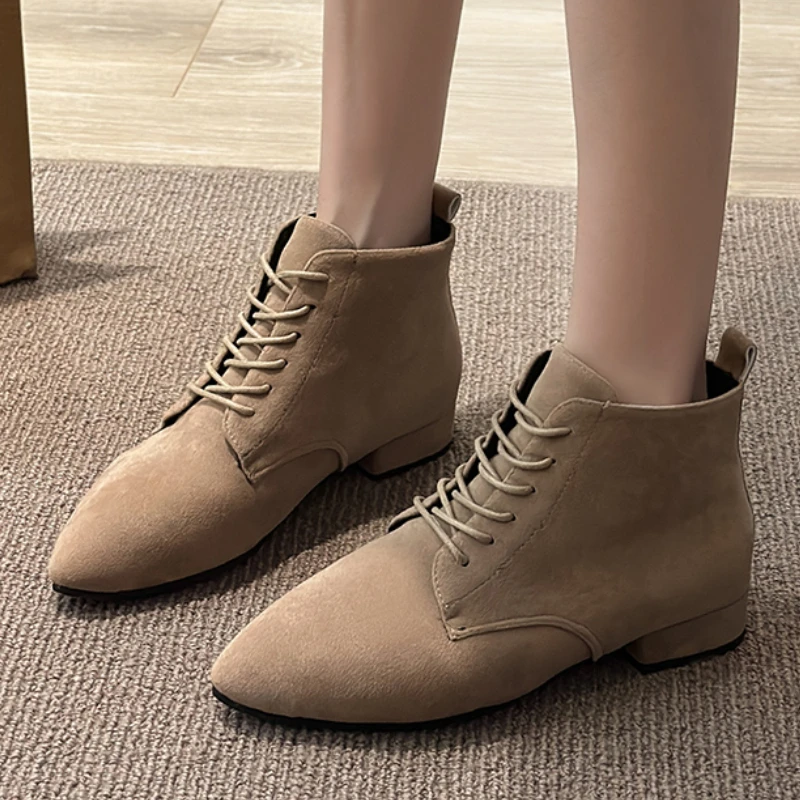 

Women Chelsea Boots 2023 Autumn Winter New Fashion Casual Shoes Women Suede Lace-up Large Size Ankle Boots Zapatillas De Mujer