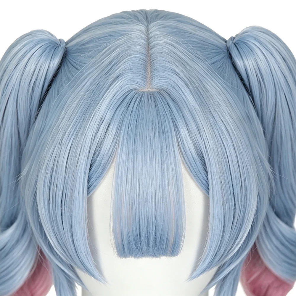 Фото Парик для косплея Anime Miku Rabbit Hole, небесно-голубой с розовым омбре, с двумя отстегивающимися хвостиками, длинные волнистые термостойкие синтетические волосы №5