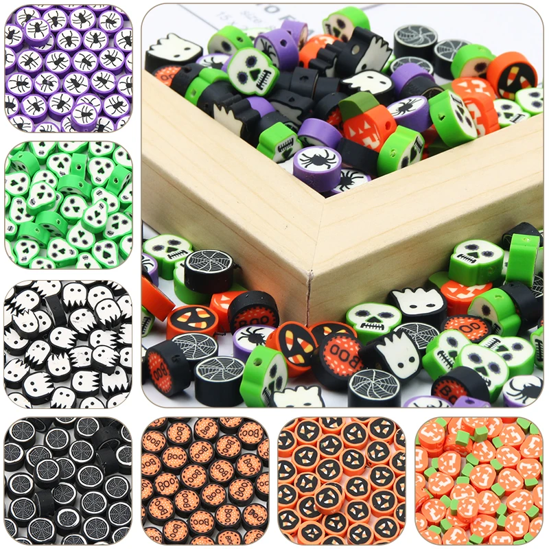 

Irregular Cartoon Clay Beads Halloween Spider Pumpkin Grimace 20pcs Polymer Clay Spacer Beads For Jewelry Making DIY Accessories