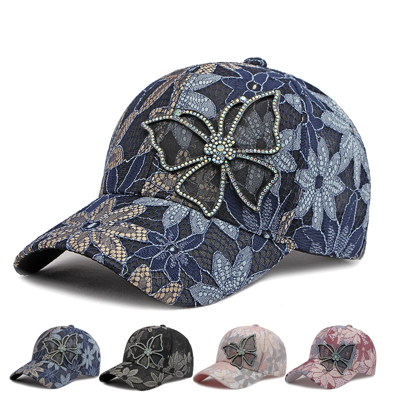 

Summer Lace Butterfly Pattern Outdoor Sports Sun Cap for Women Hat Baseball Cap Breathable Baseball Caps Snapback Hat
