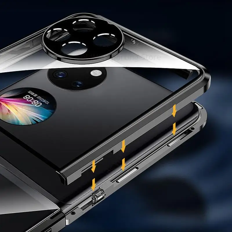 For Huawei P50 Pocket Tempered Glass Phone Case For P50 Pocket 360 Double Sided Magnetic Protective Flip Cover For BAL-AL00 L49