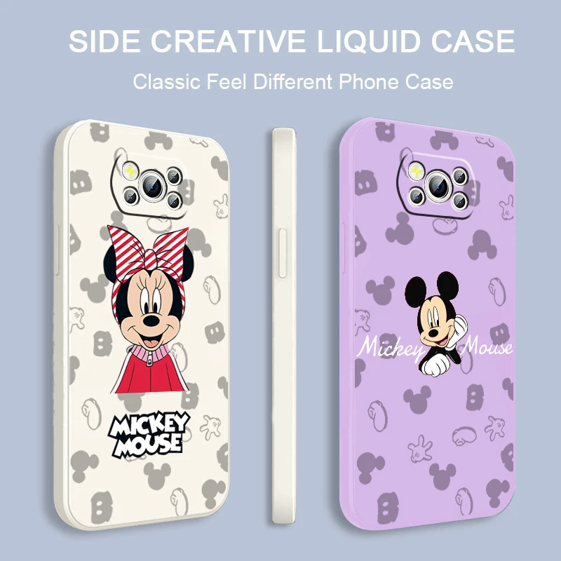 

Cartoon Mickey Minnie Mouse Liquid Rope Funda Phone Case For Xiaomi Mi Poco X4 X3 C40 C3 M4 M3 F4 F3 GT Pro NFC 5G Back Cover