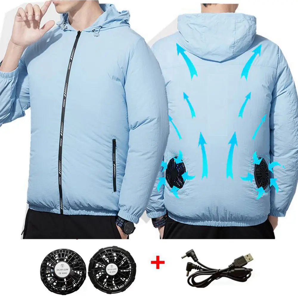 

2022 New Men's Air Conditioning Fan Clothes Heatproof Summer Hood Home Jacket Men's Outdoor Summer USB Electric Fan Jacket