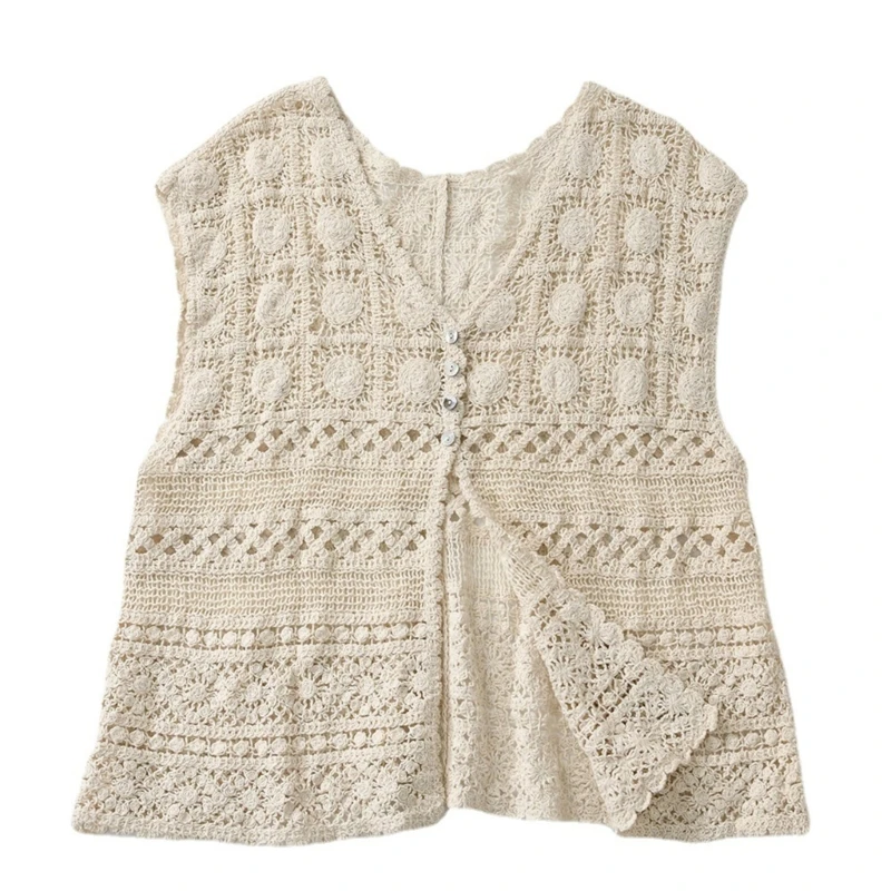 

Sweet Crochet Vest Cardigan Cute Sleeveless Seaside Knitted Pattern Top