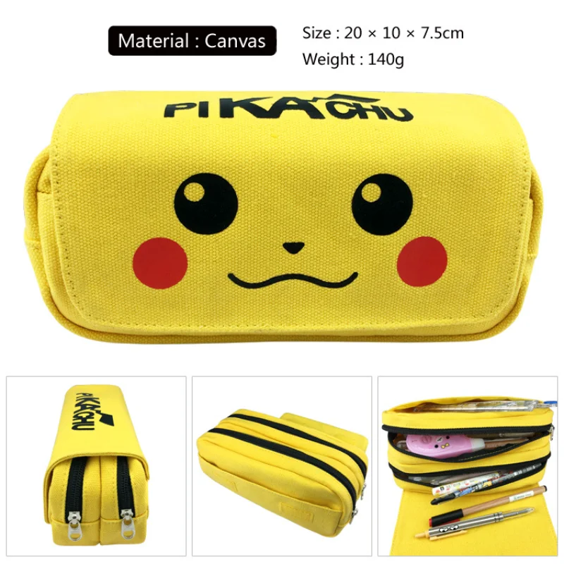

Pokemon Pen Bag Pikachu Canvas Double Zipper Pen Bag Student Stationery Box Cartoon Children School Supplies Birthday Gift