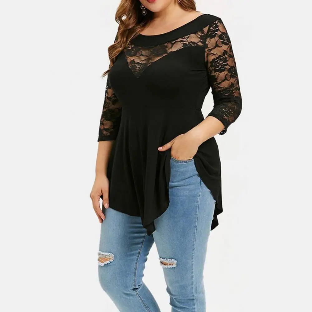 

Useful Floral Lace Solid Women Blouse Pullover Blouse Exquisite See Through