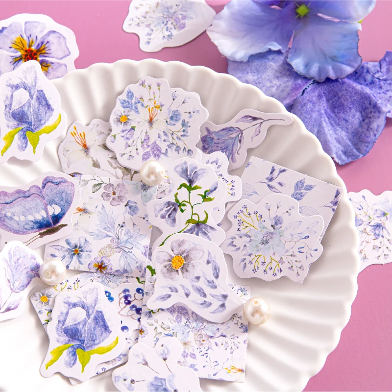 

46Pcs Box Stickers Orchid Language Fresh purple flower Plants Handbook Diary Decorative Sealing Stickers purple flower 4CM