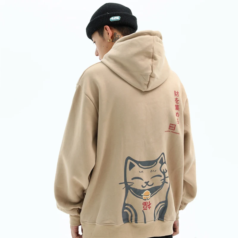 2023 уличная одежда худи в стиле хип-хоп Lucky Cat Мужская Толстовка Harajuku с капюшоном
