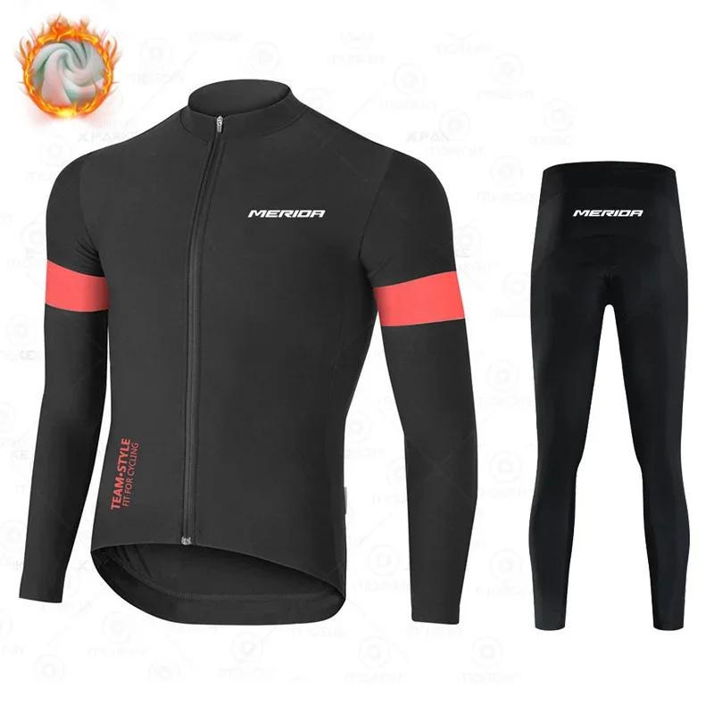 Merida Cycling Clothing Man Winter Thermal Fleece Men Mtb Men's Male 2024 Jersey Team Laser Cut Blouse Sports Set Triathlon Suit