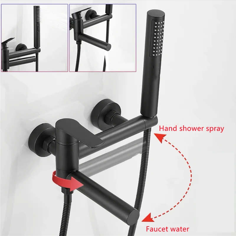 Черный/хромированный смеситель для душа латунный с одной ручкой и носиком