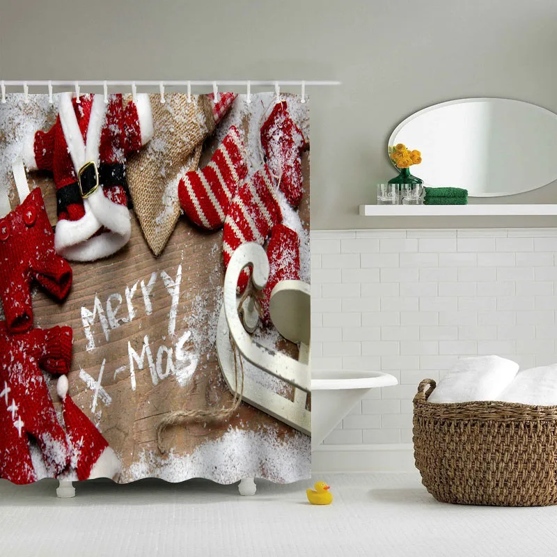 

2022 New Christmas Decoration Shower Curtain 3D Santa Claus Shower Curtain Waterproof Shower Curtain Curtains Rideau De Douche